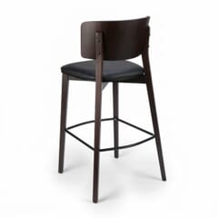 Ezra Solid Wood Upholstered Restaurant Bar Stool with Wood Back in Walnut