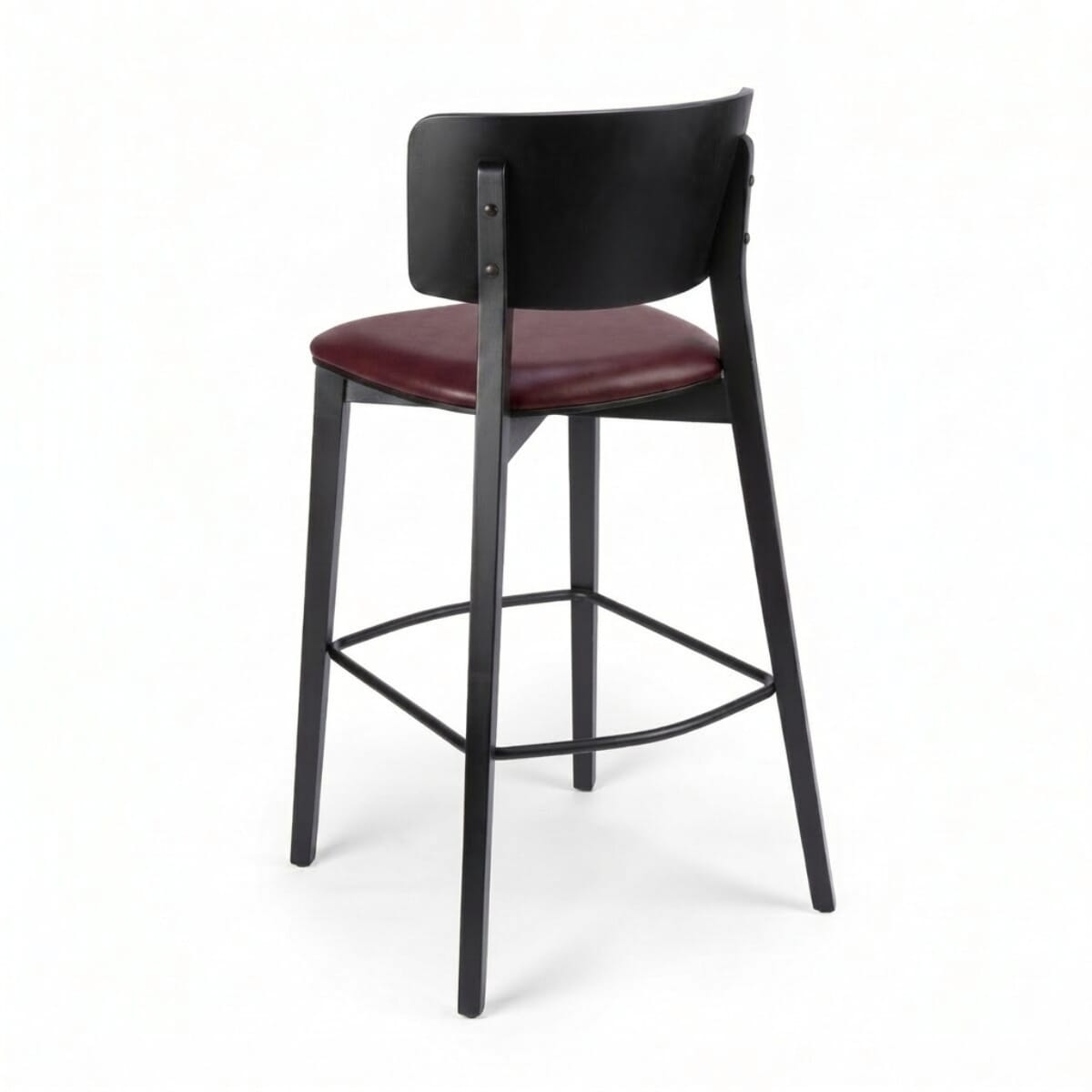 Ezra Black Solid Wood Restaurant Bar Stool with Upholstered Seat and Wood Back