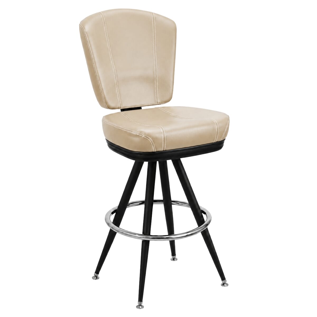 Top Shelf Collection Gladiator Custom Upholstered Bucket Bar Stool with Vintage Black Frame and Chrome/Gold Ring