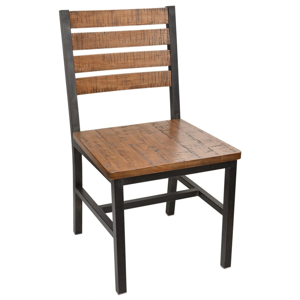 Elliot Collection Weathered Iron Chair with Distressed Oak Seat and Back