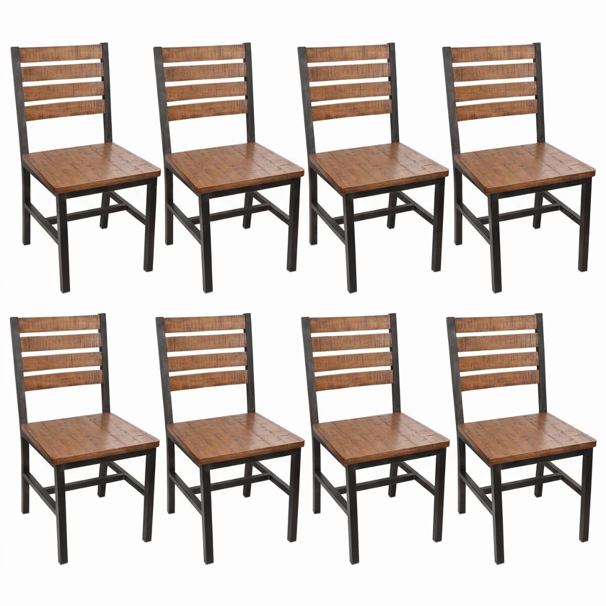 Lot of 8 - Elliot Collection Weathered Iron Chairs with Distressed Oak Seat and Back