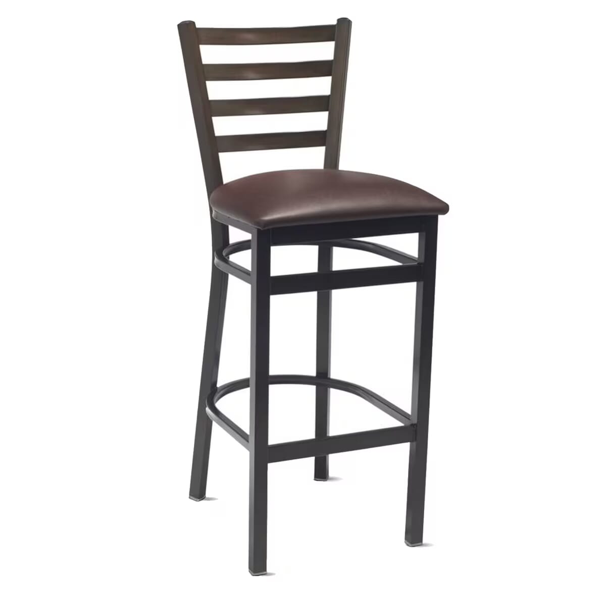 Gladiator Dark Mahogany Ladder Back Metal Bar Stool with Choice of 7 Types of Seats