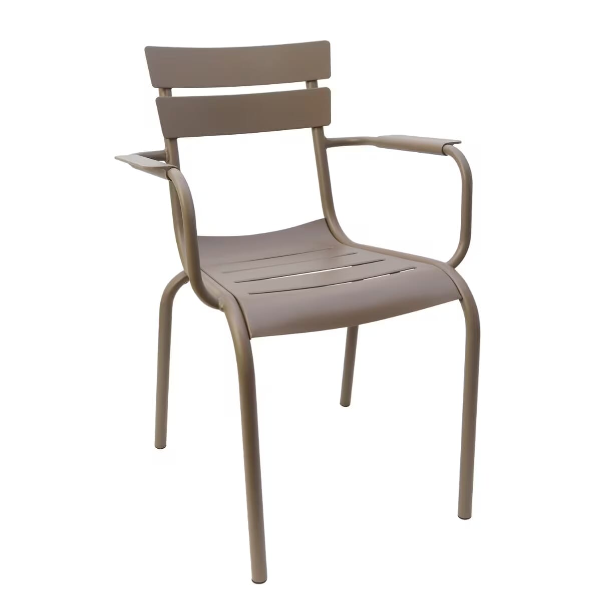 Stackable Tan Aluminum Restaurant Chair with Arms &ndash; Fully Welded