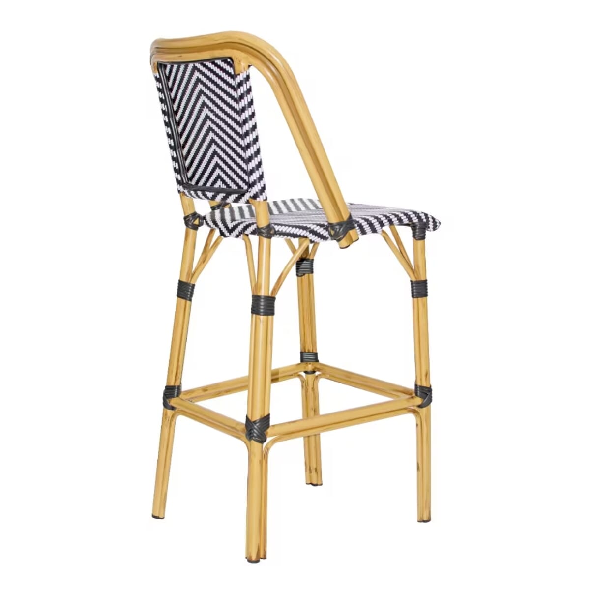 Wicker & Bamboo-Style Outdoor Restaurant Bar Stool &ndash; Black/White
