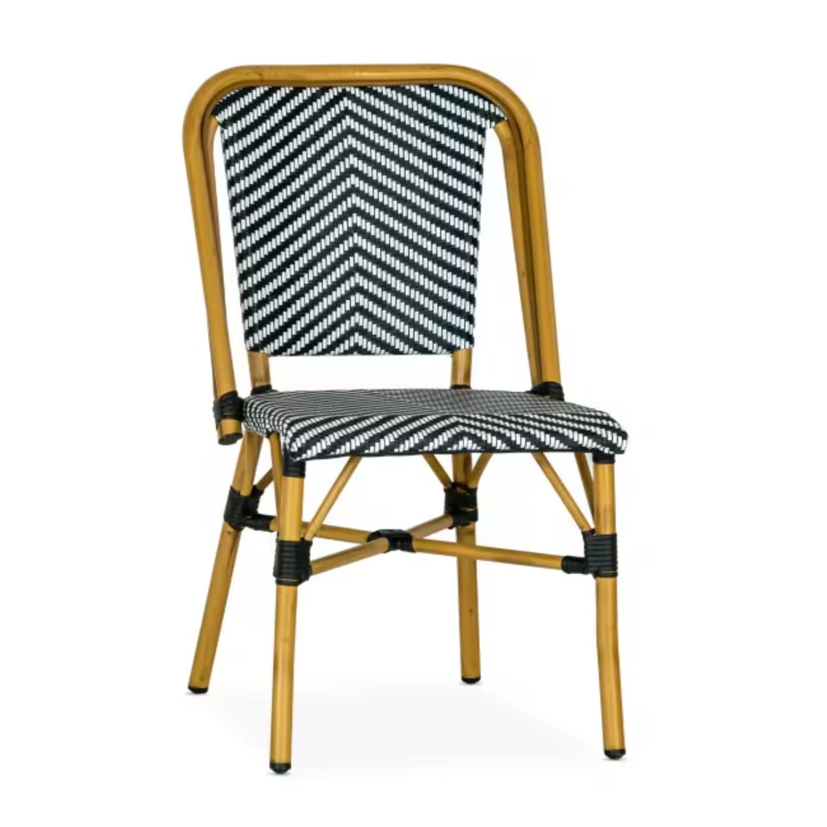 Wicker & Bamboo-Style Outdoor Restaurant Stackable Chair &ndash; Black/White