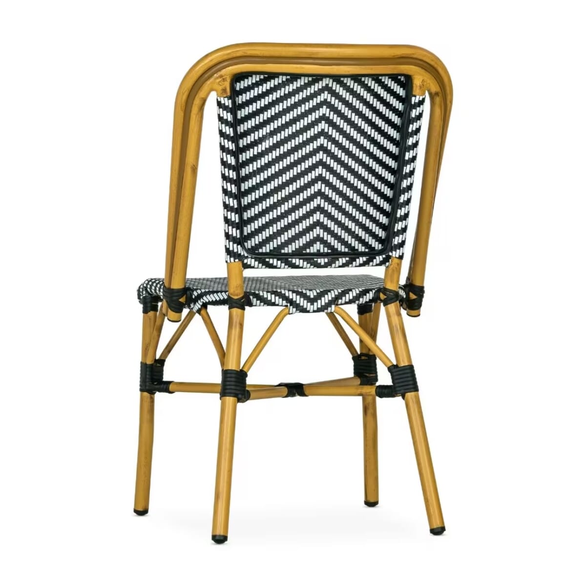 Wicker & Bamboo-Style Outdoor Restaurant Stackable Chair &ndash; Black/White
