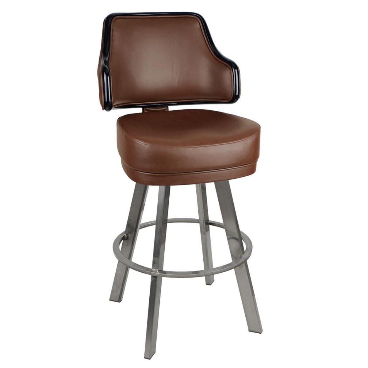 Top Shelf Gladiator 1075 Quilted Button Back Bucket Bar Stool on Large Clear Coat Frame