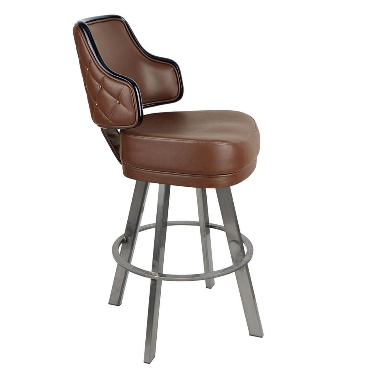 Top Shelf Gladiator 1075 Quilted Button Back Bucket Bar Stool on Large Clear Coat Frame