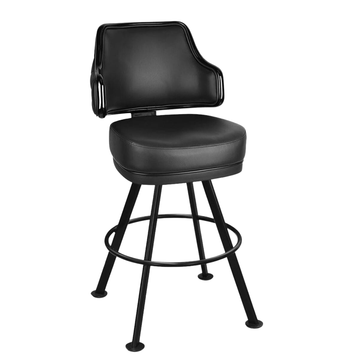 Top Shelf Gladiator 1075 Quilted Button Back Bucket Bar Stool on Large Round Black Frame and Choice of 2 Vinyl Colors