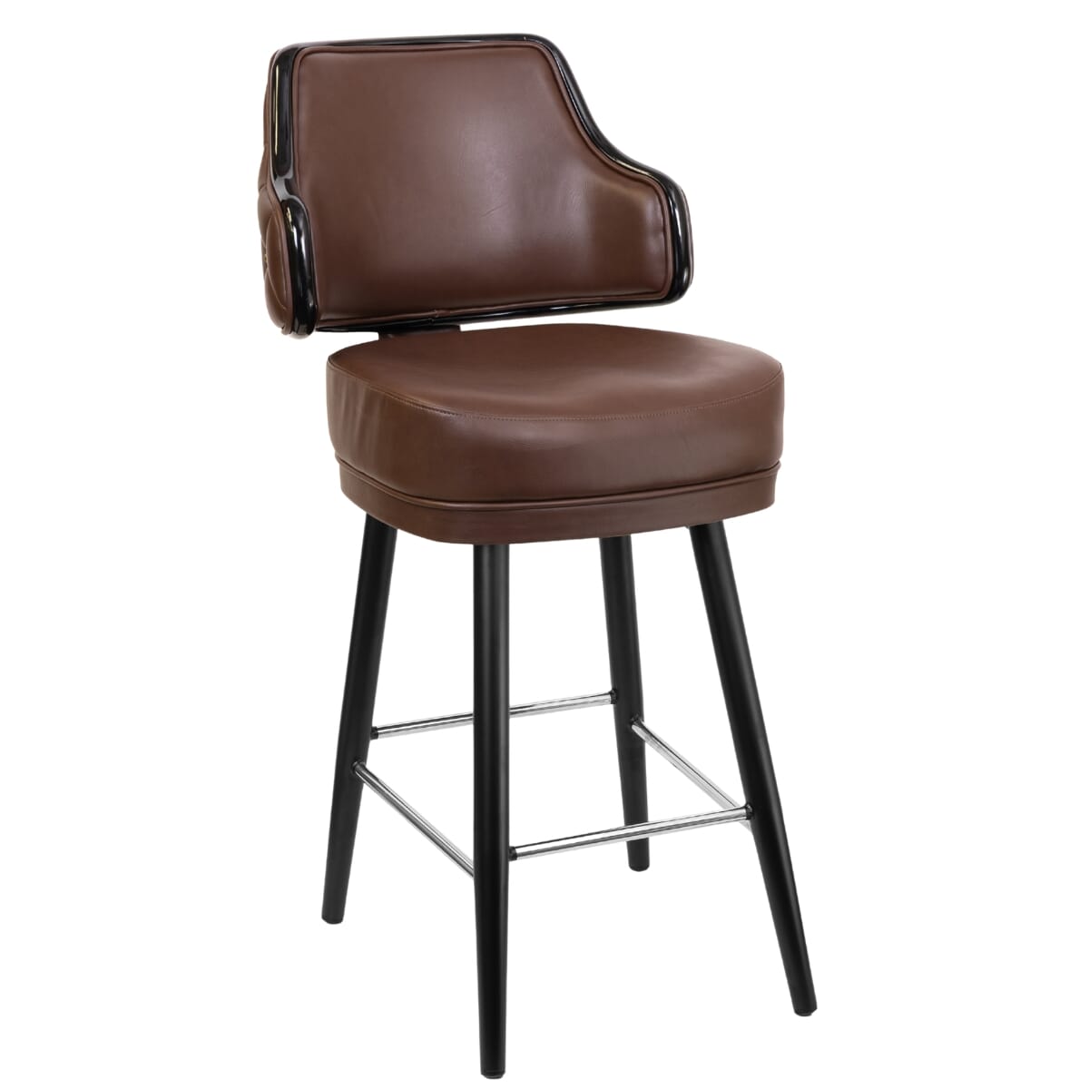 Top Shelf Gladiator 1075 Quilted Button Back Bucket Bar Stool on Square Frame with Silver Footring and Choice of 2 Vinyl Colors