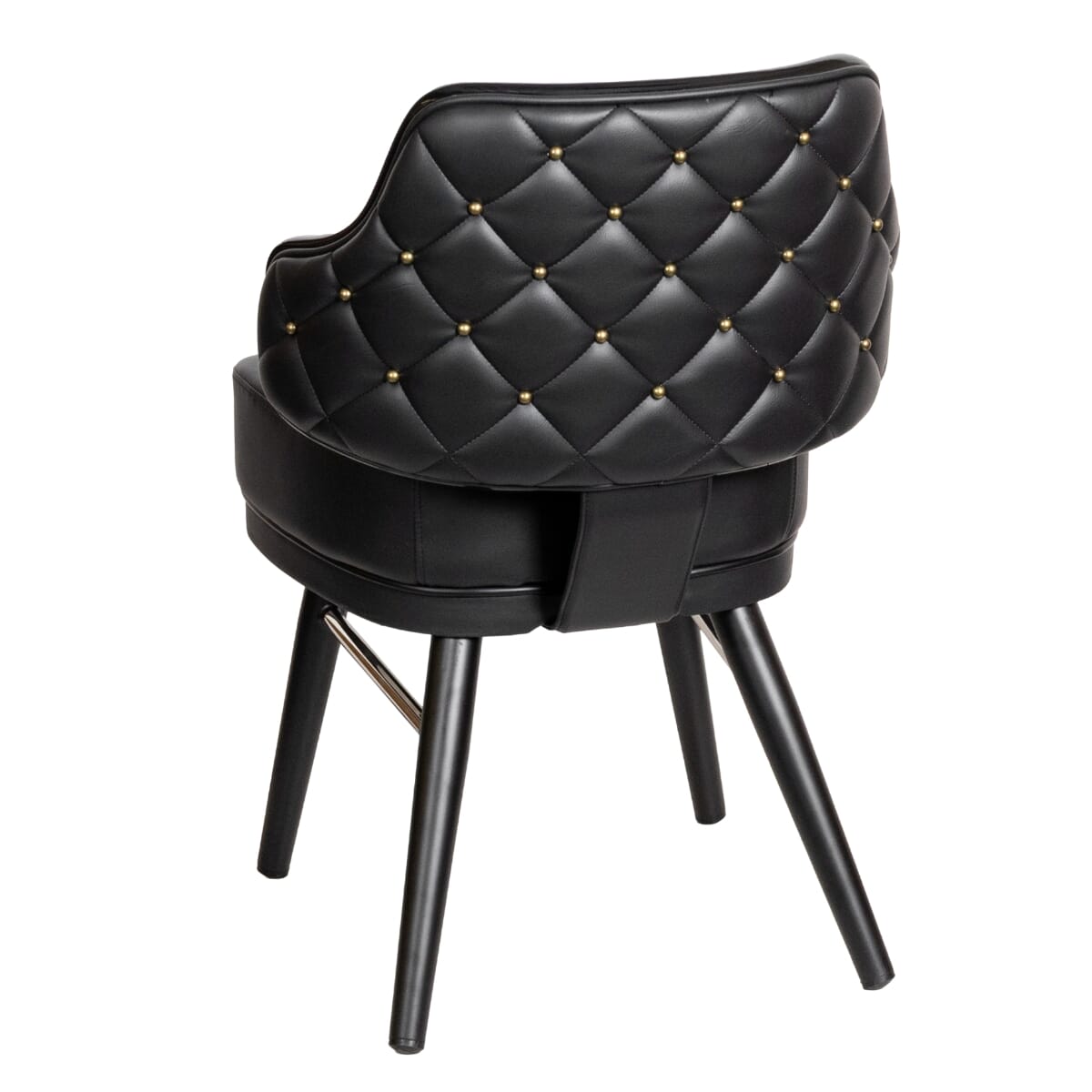 Top Shelf Gladiator 1075 Quilted Bucket Restaurant Chair &ndash; Black Steel Frame, Silver Accent, Vinyl with Gold Buttons
