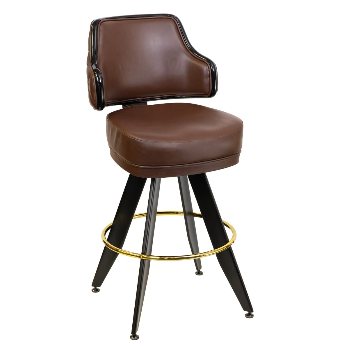 Top Shelf Gladiator 1075 Quilted Button Back Bucket Bar Stool on Black Angled Base and Choice of 2 Vinyl Colors