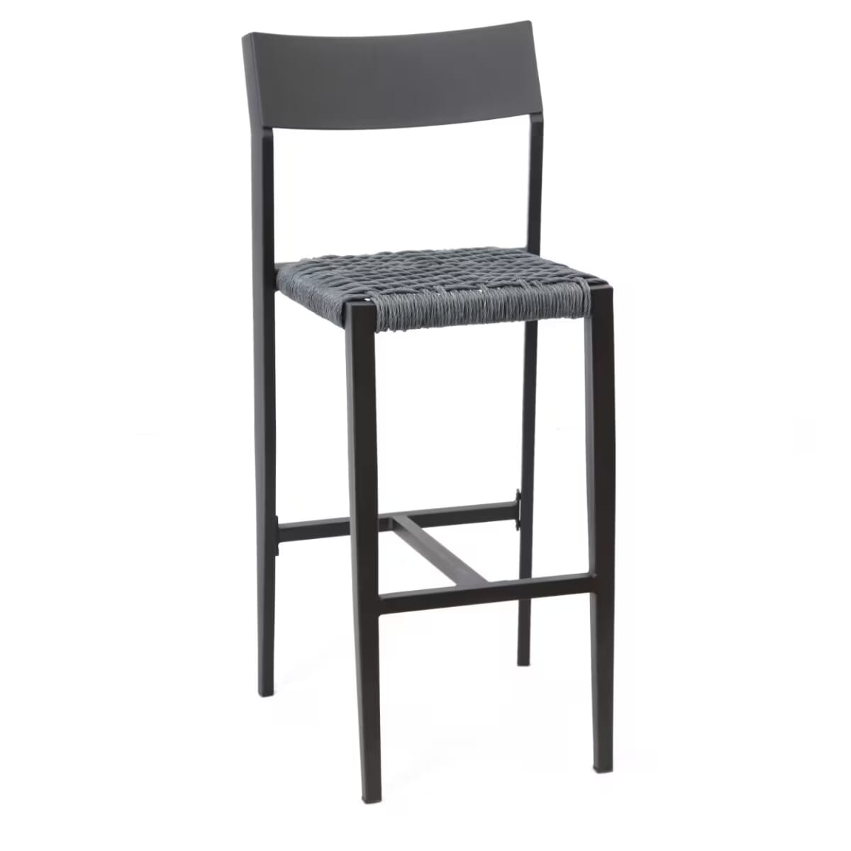 Milano Collection Black Frame Side Bar Stool in Charcoal Textaline Rope