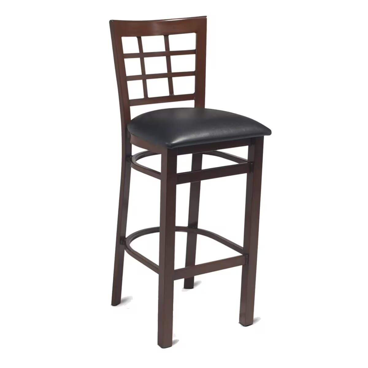 Gladiator Window Pane Metal Walnut Bar Stool with Choice of 7 Types of Seats