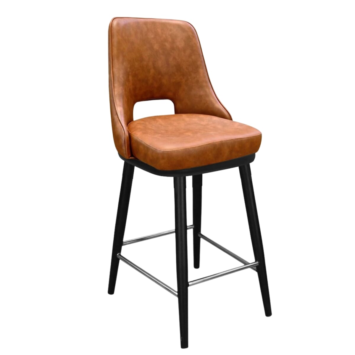 Top Shelf Collection Gladiator 2250 Channel Back Bucket Bar Stool on Square Frame with Silver Footring and Black Vinyl