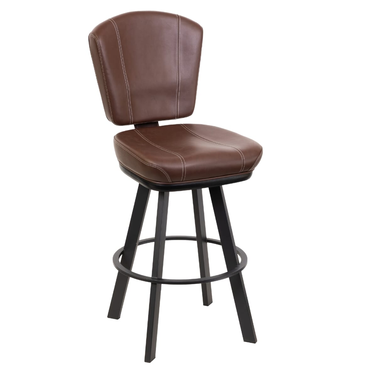 Top Shelf Collection Gladiator 825 Modern Bucket Bar Stool on Large Black Frame with White Stitching and Choice of 3 Vinyl Colors