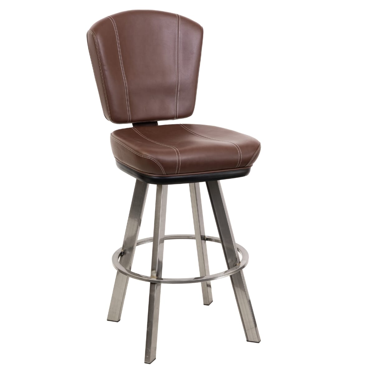 Top Shelf Collection Gladiator 825 Modern Bucket Bar Stool on Large Clear Coat Frame with White Stitching and Choice of 3 Vinyl Colors