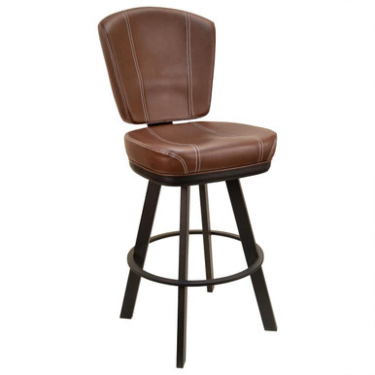 Gladiator 825 Modern Bucket Bar Stool on Large Rust Frame with White Stitching and Choice of 3 Vinyl Colors East Coast Chair and Barstool