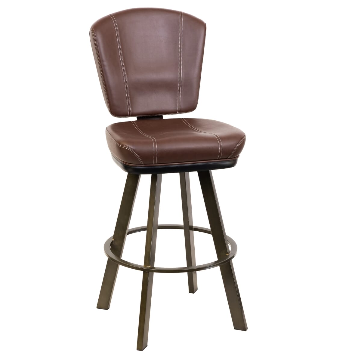 Gladiator 825 Modern Bucket Bar Stool on Large Rust Frame with White Stitching and Choice of 3 Vinyl Colors