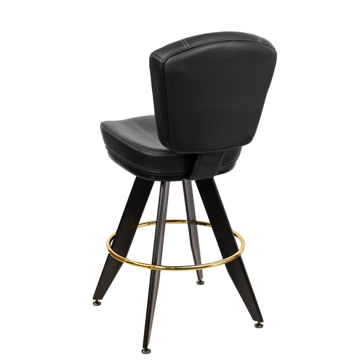 Top Shelf Collection Gladiator 825 Modern Bucket Bar Stool on Angled Black Frame with White Stitching and Choice of 3 Vinyl Colors
