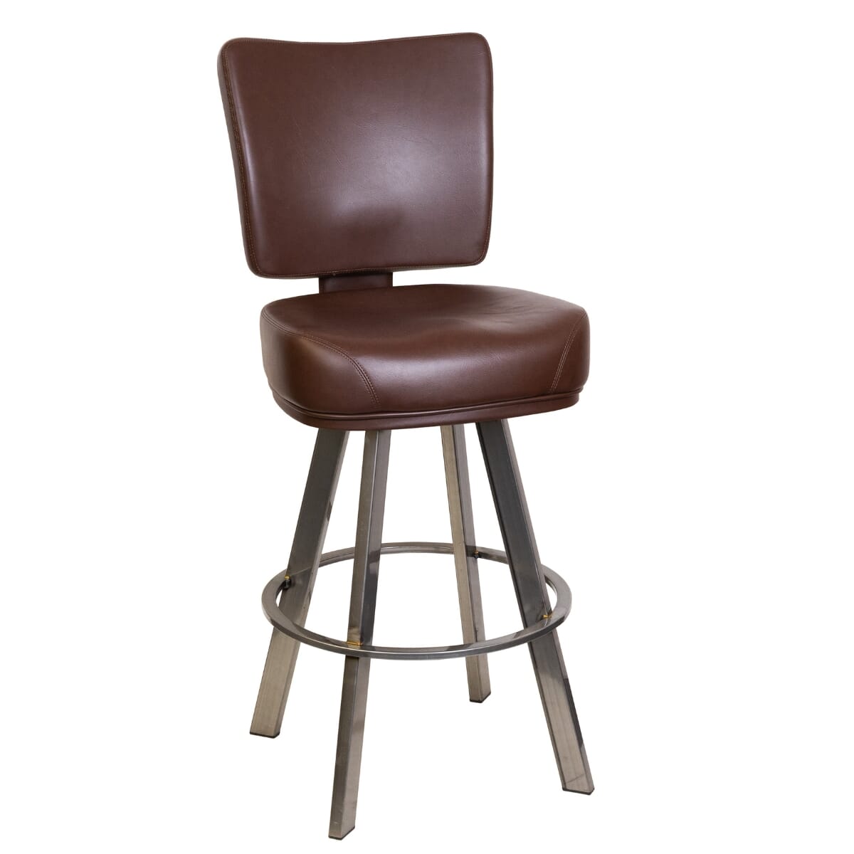 Top Shelf Collection Gladiator 850 Modern Bucket Bar Stool on Large Clear Coat Frame with White Stitching and Choice of 3 Vinyl Colors