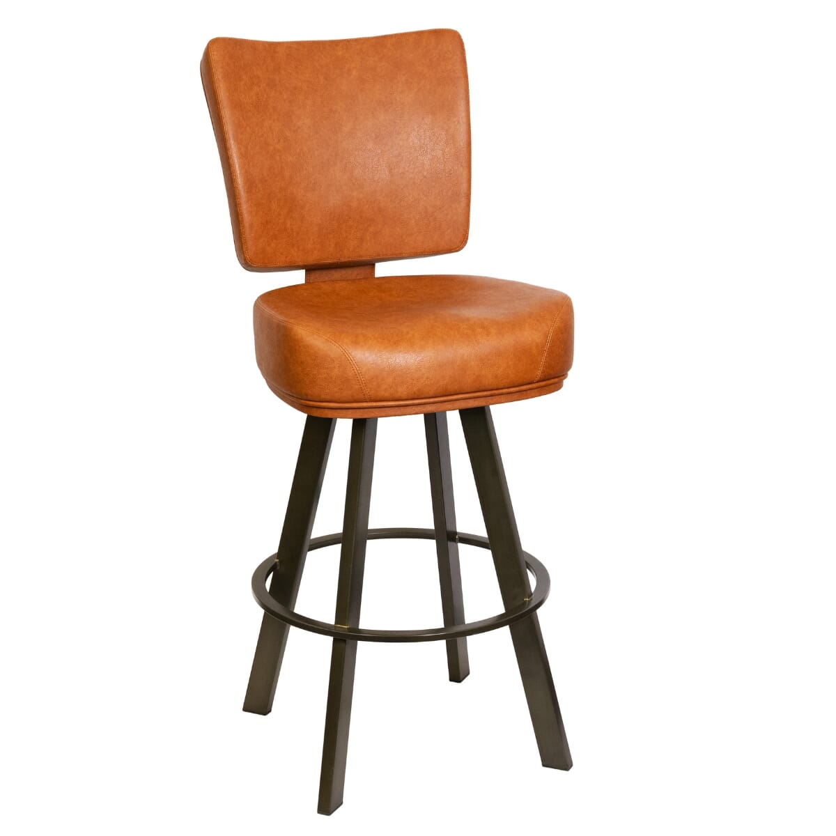 Gladiator 850 Modern Bucket Bar Stool on Large Rust Frame with White Stitching and Choice of 3 Vinyl Colors