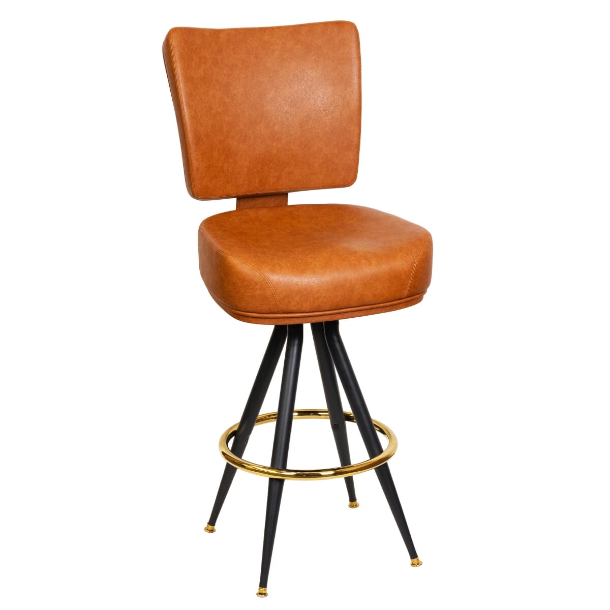 Top Shelf Collection Gladiator 850 Modern Bucket Bar Stool on Vintage Black Frame with Chrome/Gold Ring and Choice of 3 Vinyl Colors