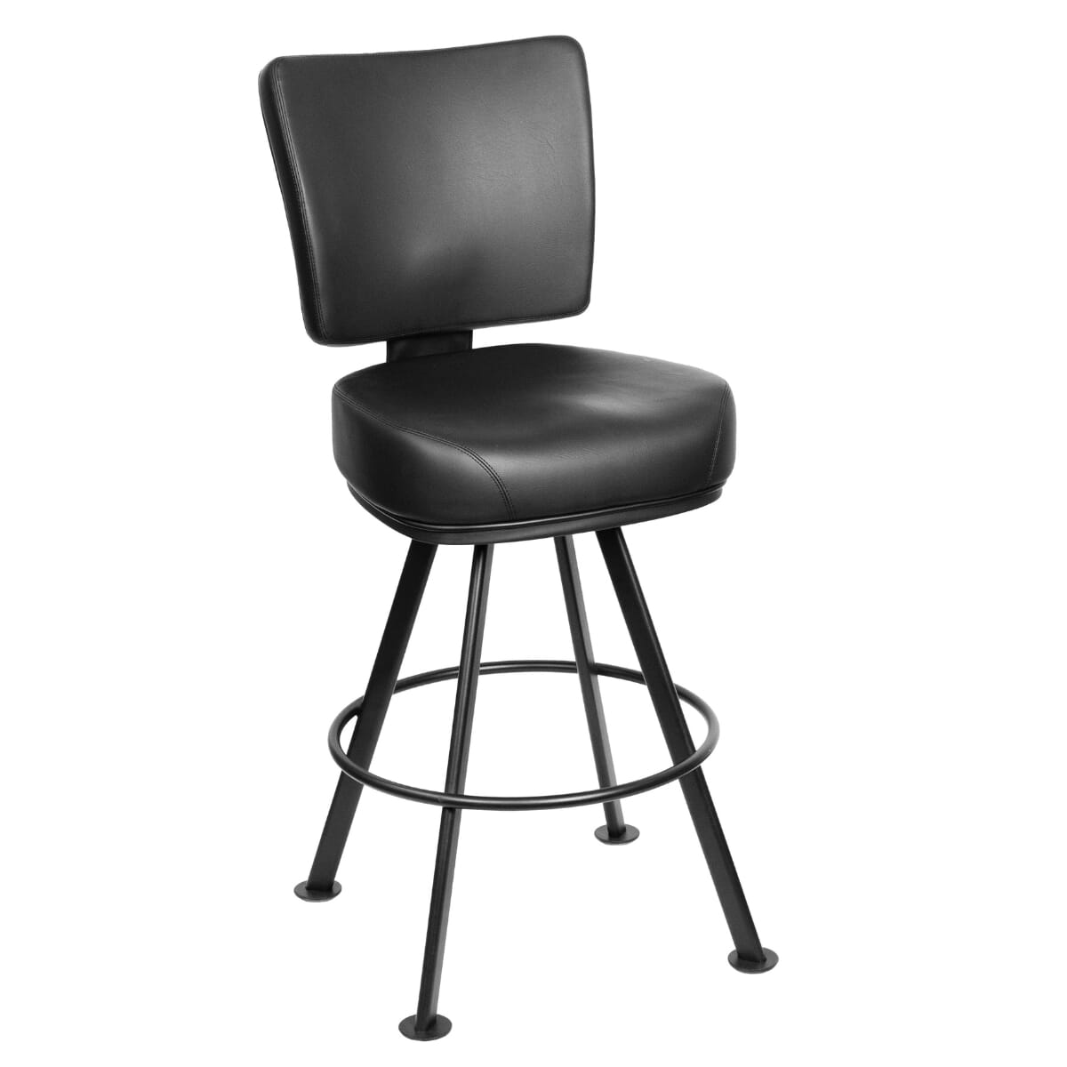 Top Shelf Collection Gladiator 850 Modern Bucket Bar Stool on Large Black Rounded Frame with White Stitching and Choice of 3 Vinyl Colors