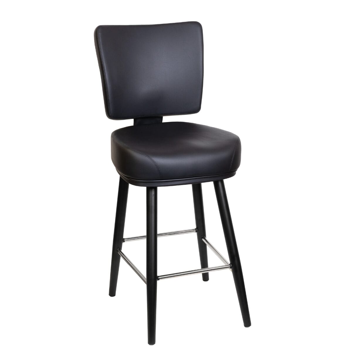 Top Shelf Collection Gladiator 850 Modern Bucket Bar Stool on Square Frame with Silver Footring with White Stitching and Choice of 3 Vinyl Colors