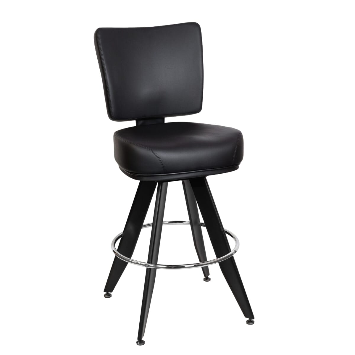 Top Shelf Collection Gladiator 850 Modern Bucket Bar Stool on Angled Black Frame with White Stitching and Choice of 3 Vinyl Colors