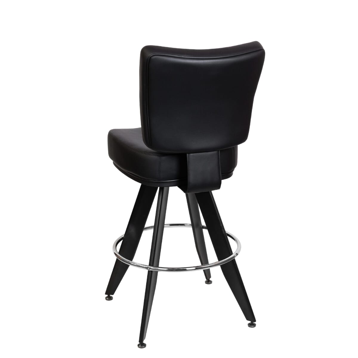 Top Shelf Collection Gladiator 850 Modern Bucket Bar Stool on Angled Black Frame with White Stitching and Choice of 3 Vinyl Colors