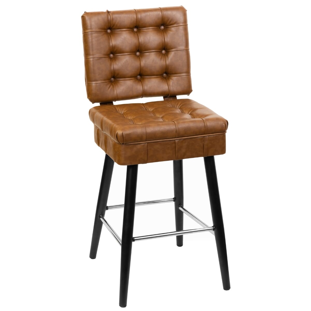 Top Shelf Collection Gladiator 925 Tufted Bucket Bar Stool on Square Frame with Chrome Footring with Choice of 2 Vinyl Colors
