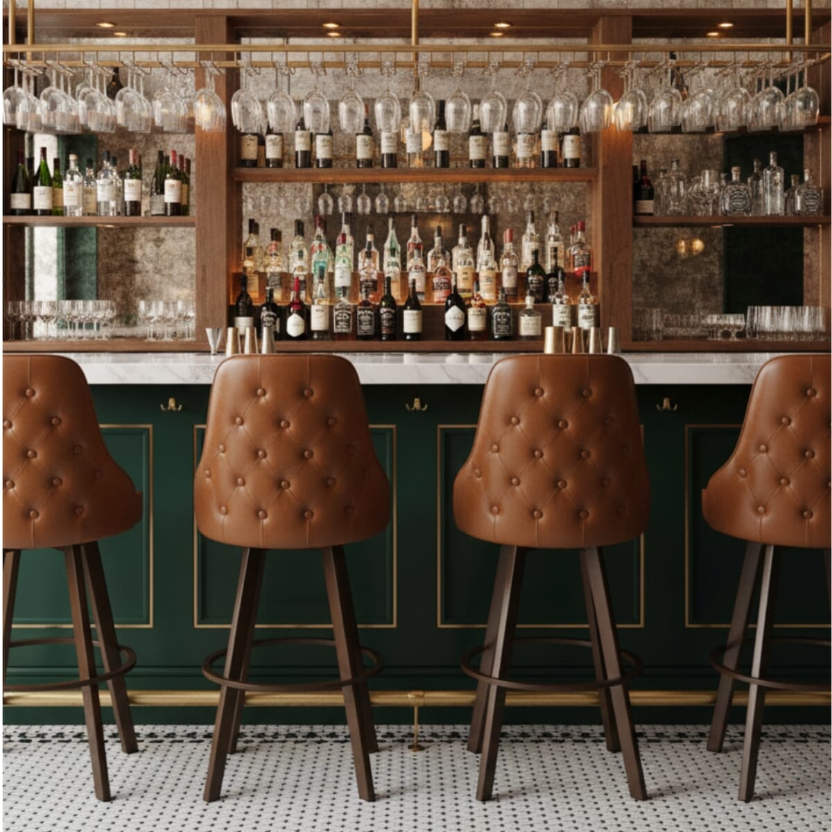 Gladiator 950 Tufted Back Bucket Bar Stool on Rust Base with Choice of 2 Vinyls