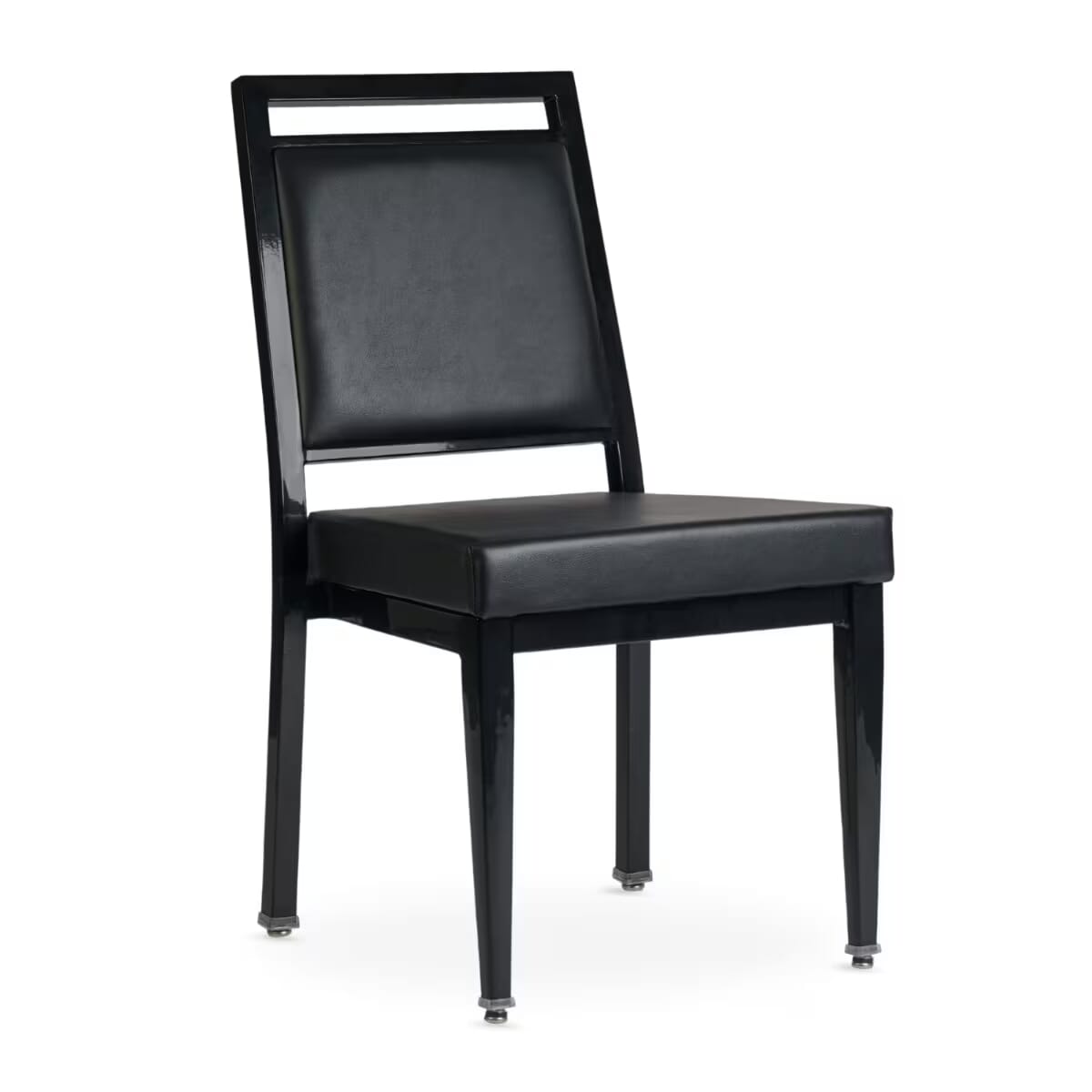 Atticus Quickship Steel Stackable Banquet Chair in Black with Vinyl Upholstery  &mdash; Black Vinyl, Black Powder-Coated Steel