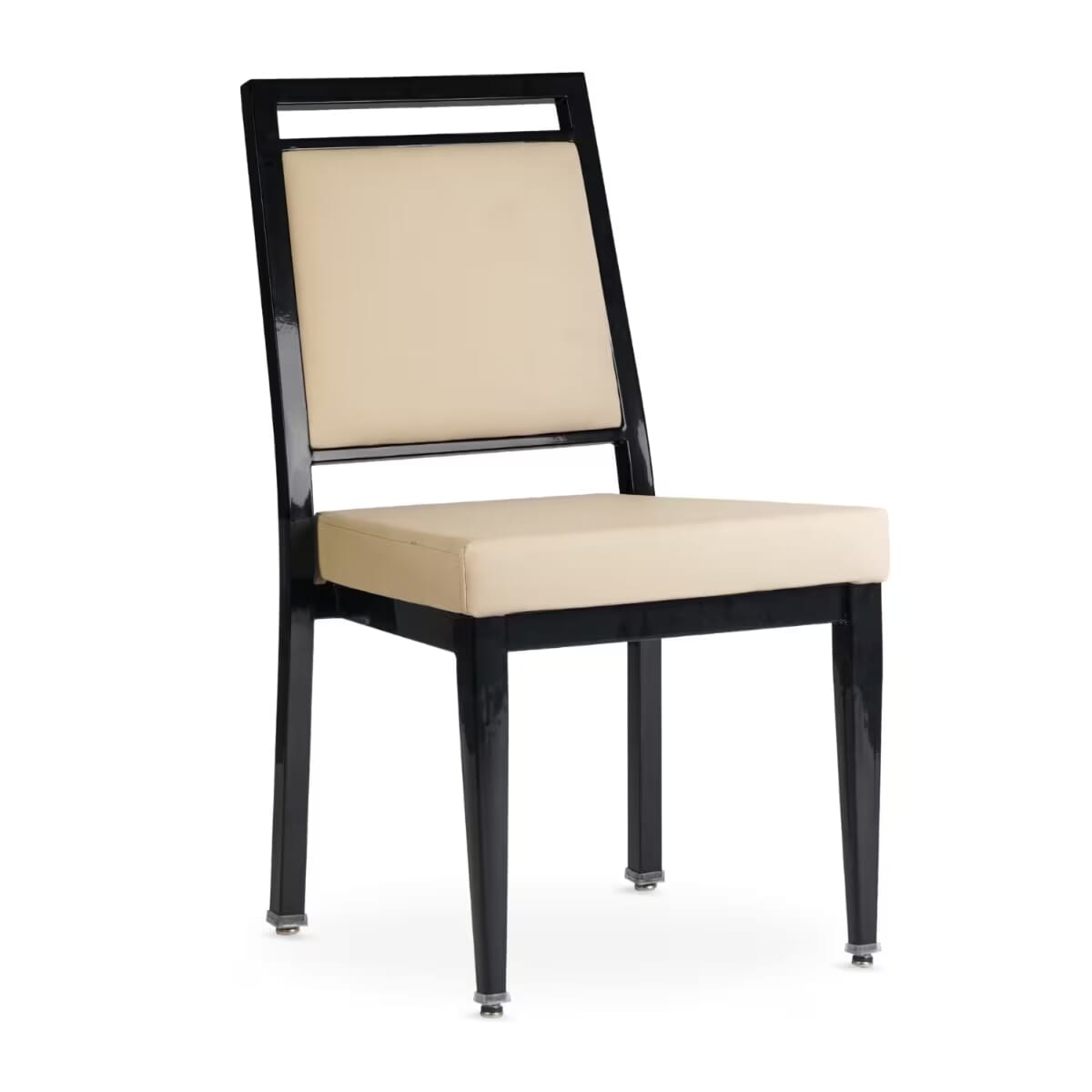 Atticus Quickship Steel Stackable Banquet Chair in Black with Beige Vinyl Upholstery &mdash; Beige Vinyl, Black