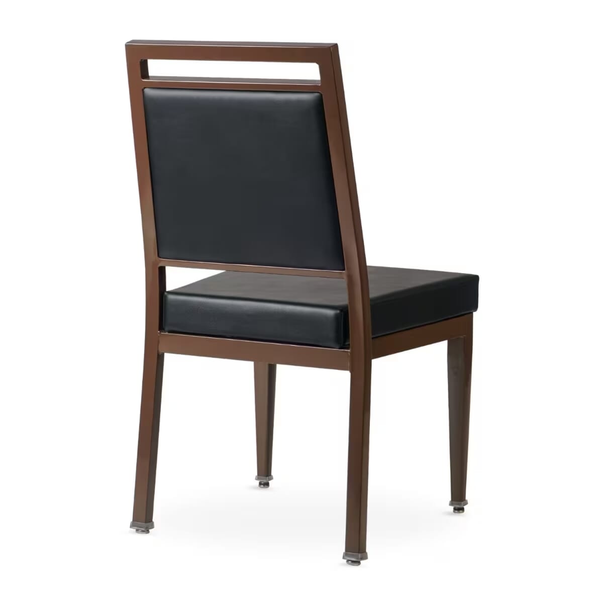 Atticus Quickship Steel Stackable Banquet Chair in Walnut with Vinyl Upholstery &mdash; Black Vinyl, Walnut