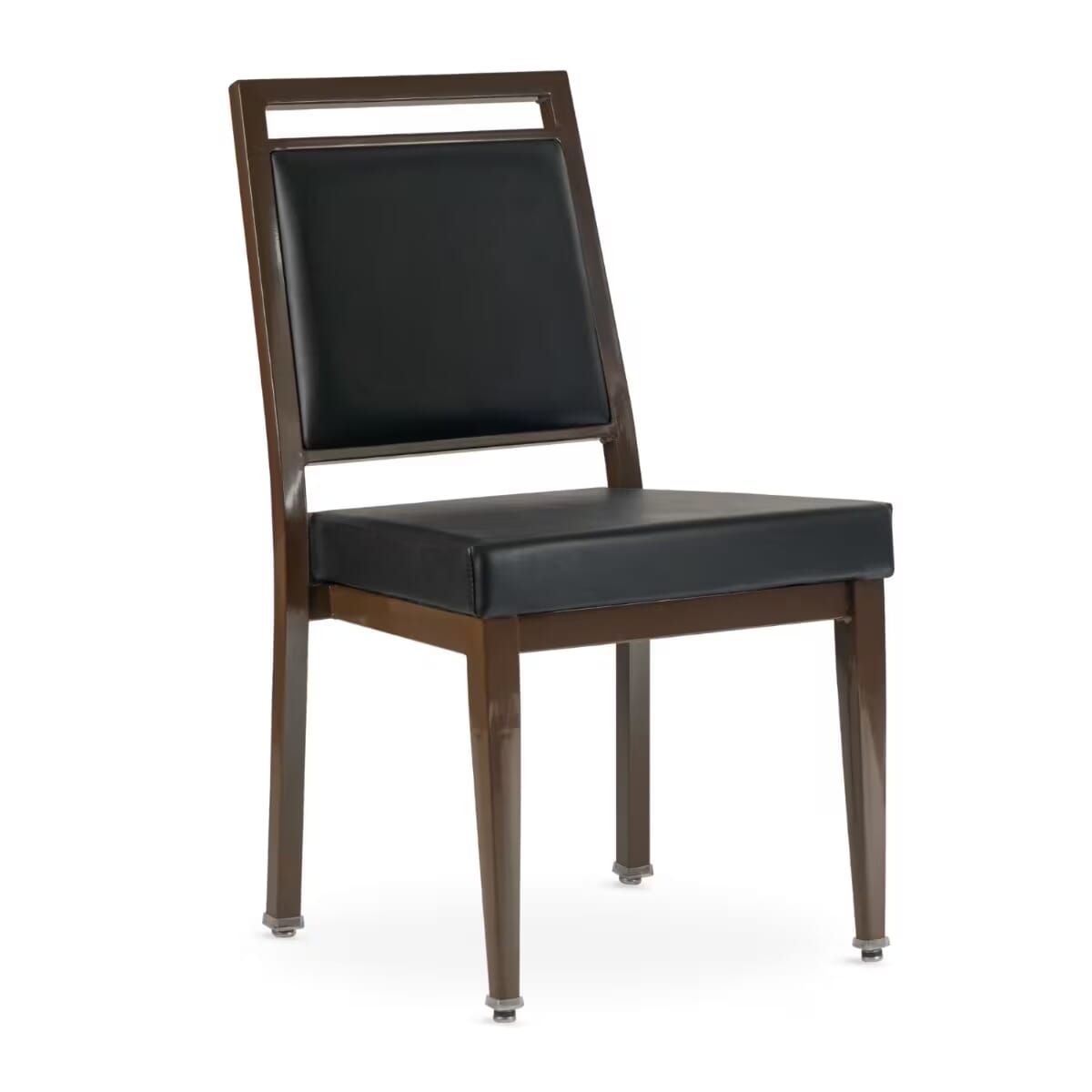 Atticus Quickship Steel Stackable Banquet Chair in Walnut with Vinyl Upholstery &mdash; Black Vinyl, Walnut