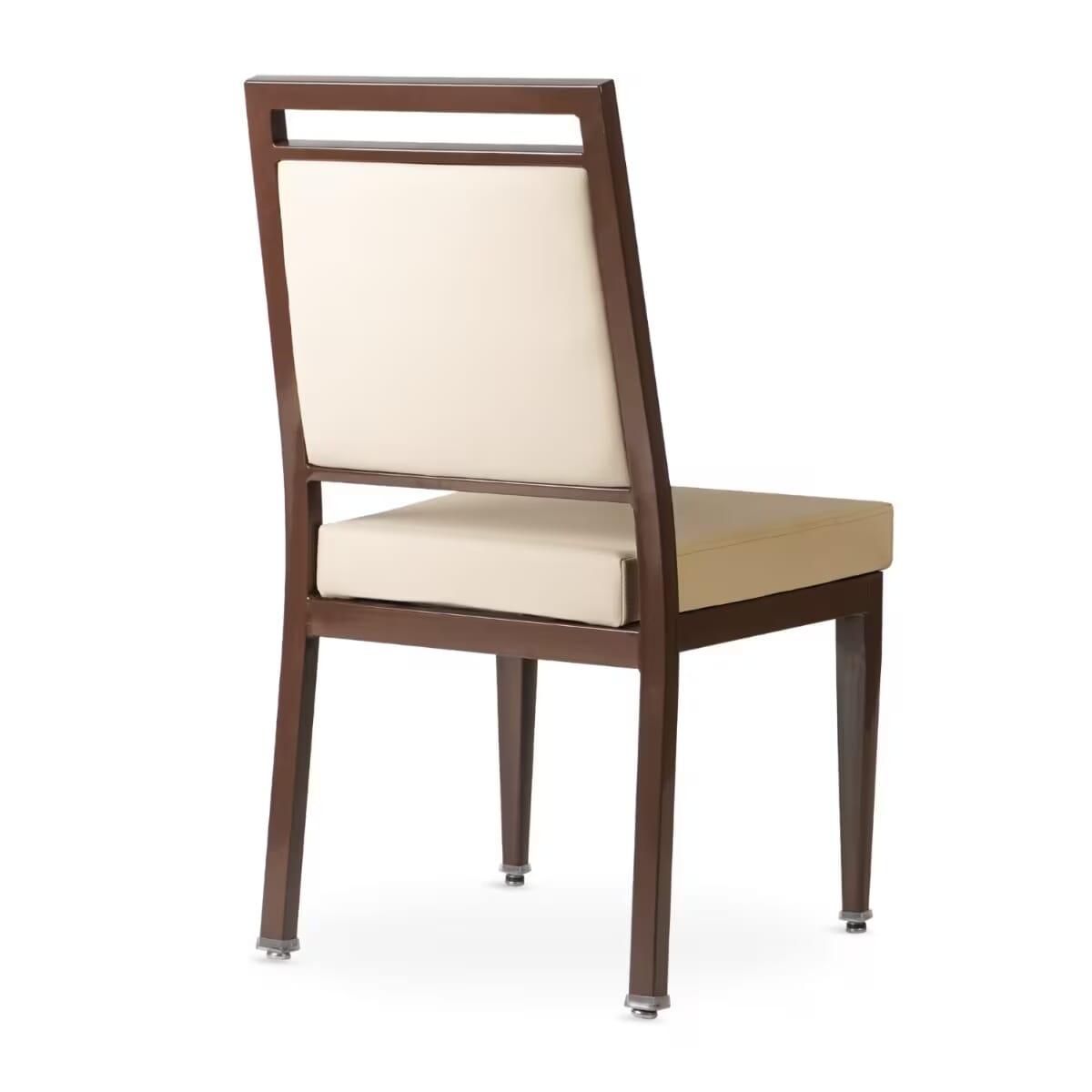 Atticus Quickship Steel Stackable Banquet Chair in Walnut with Beige Vinyl Upholstery &mdash; Beige Vinyl, Walnut Powder-Coated Steel