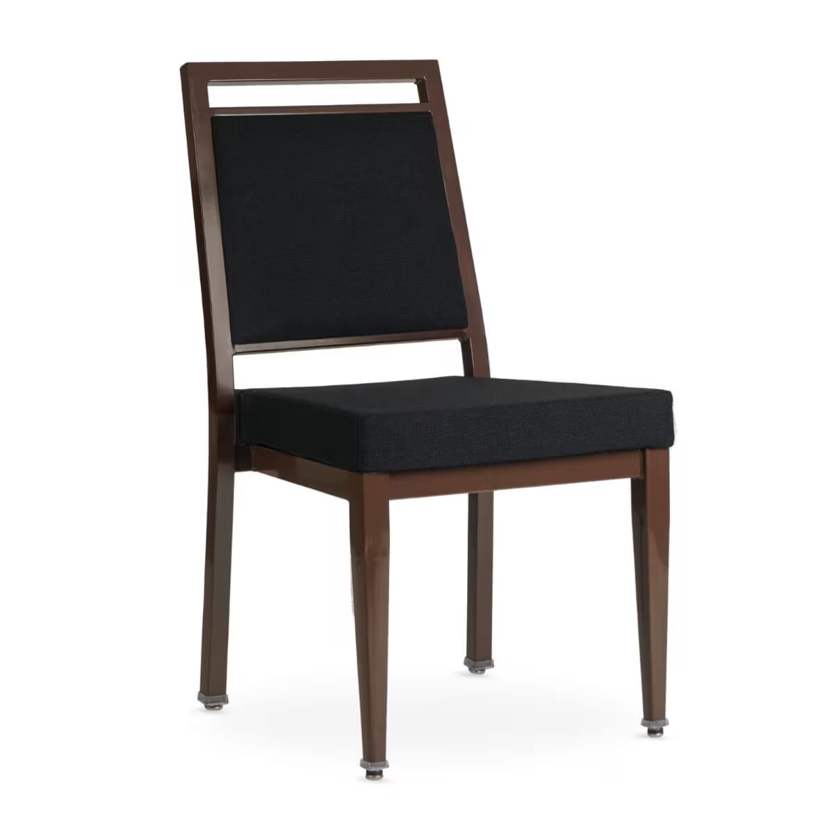 Atticus Quickship Steel Stackable Banquet Chair in Walnut with Fabric Upholstery &mdash; Black Fabric, Walnut Powder-Coated Steel