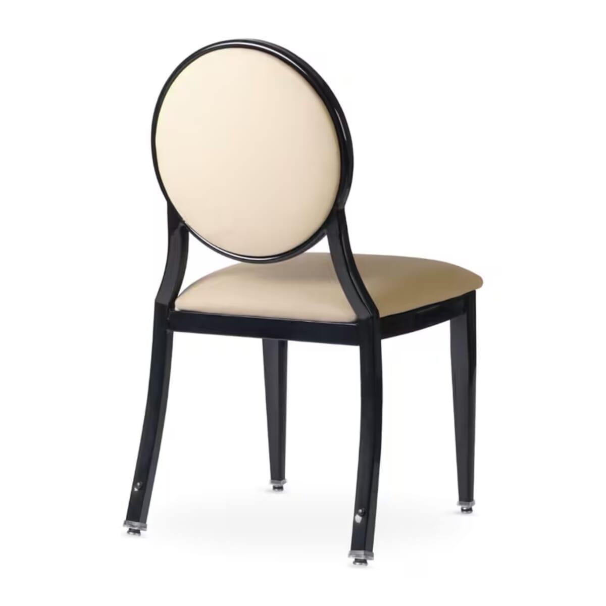 Elio Quickship Steel Stackable Banquet Chair in Black with Beige Vinyl Upholstery &mdash; Beige Vinyl, Black