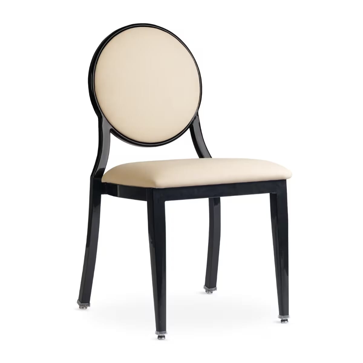 Elio Quickship Steel Stackable Banquet Chair in Black with Beige Vinyl Upholstery &mdash; Beige Vinyl, Black