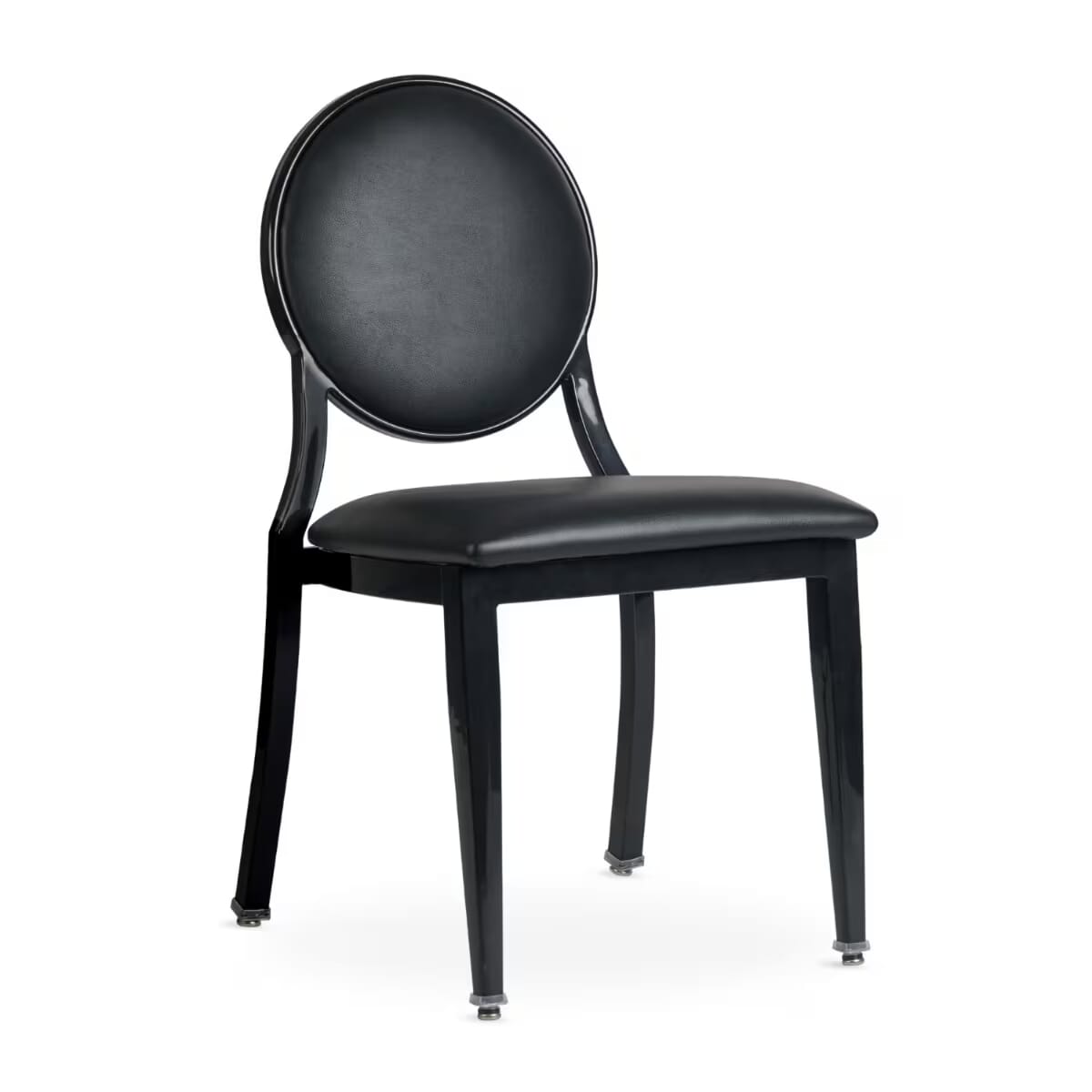 Elio Quickship Steel Stackable Banquet Chair in Black with Vinyl Upholstery &mdash; Black Vinyl, Black