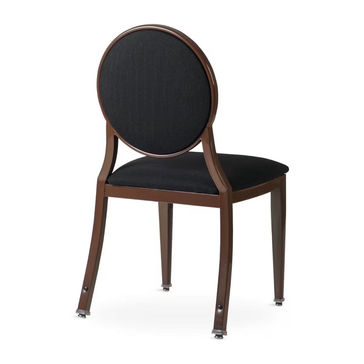 Elio Quickship Steel Stackable Banquet Chair in Walnut with Black Fabric Upholstery &mdash; Black Fabric, Walnut Powder-Coated Steel