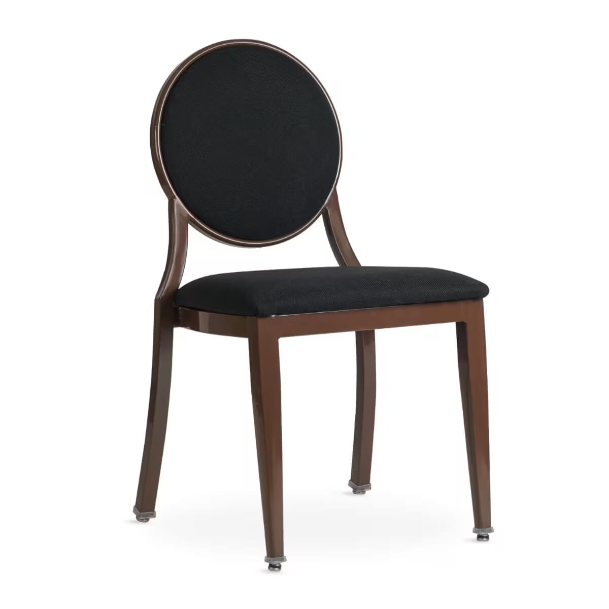 Elio Quickship Steel Stackable Banquet Chair in Walnut with Black Fabric Upholstery &mdash; Black Fabric, Walnut Powder-Coated Steel