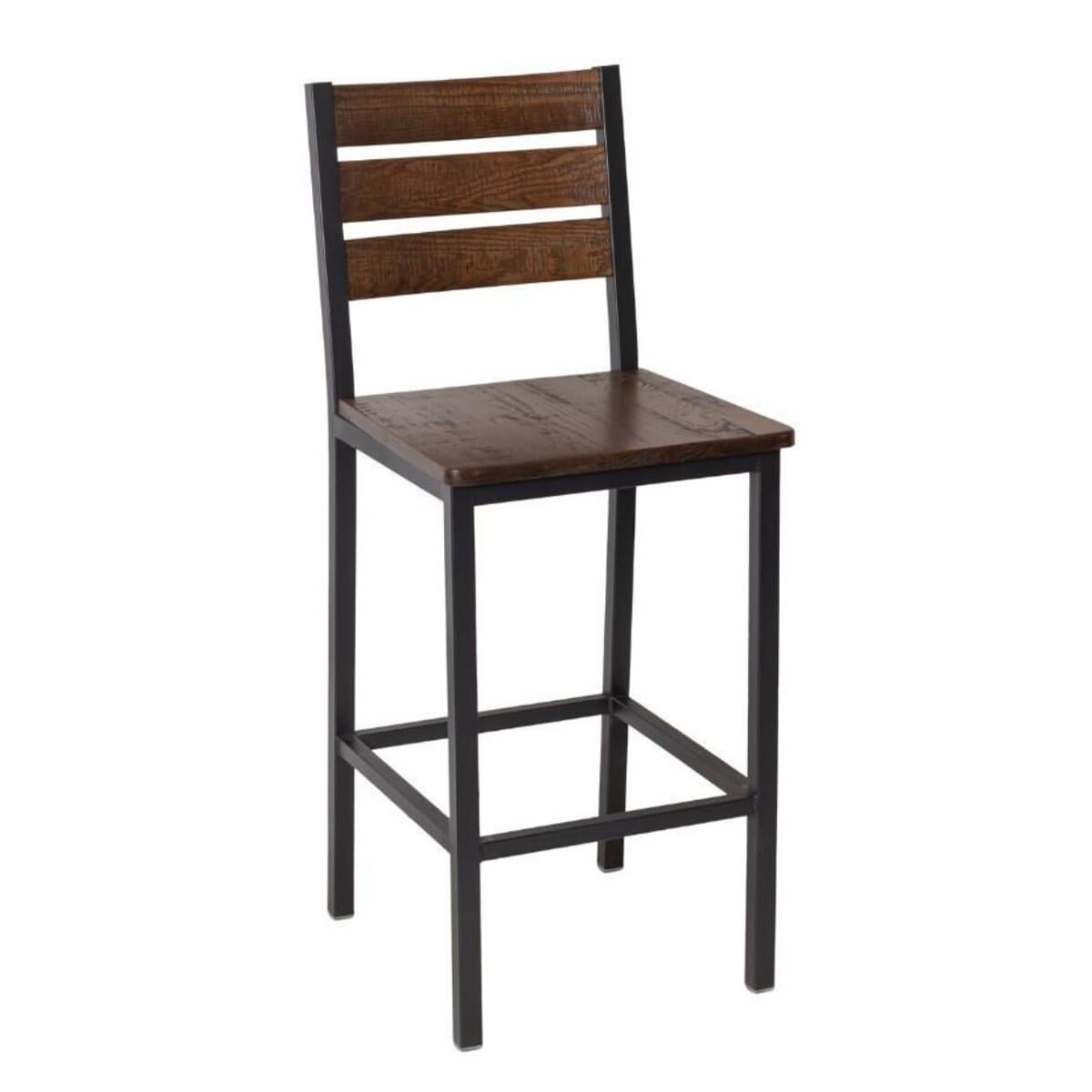 Walnut Finish Reclaimed Wood Ladder Back Restaurant Bar Stool with Steel Frame