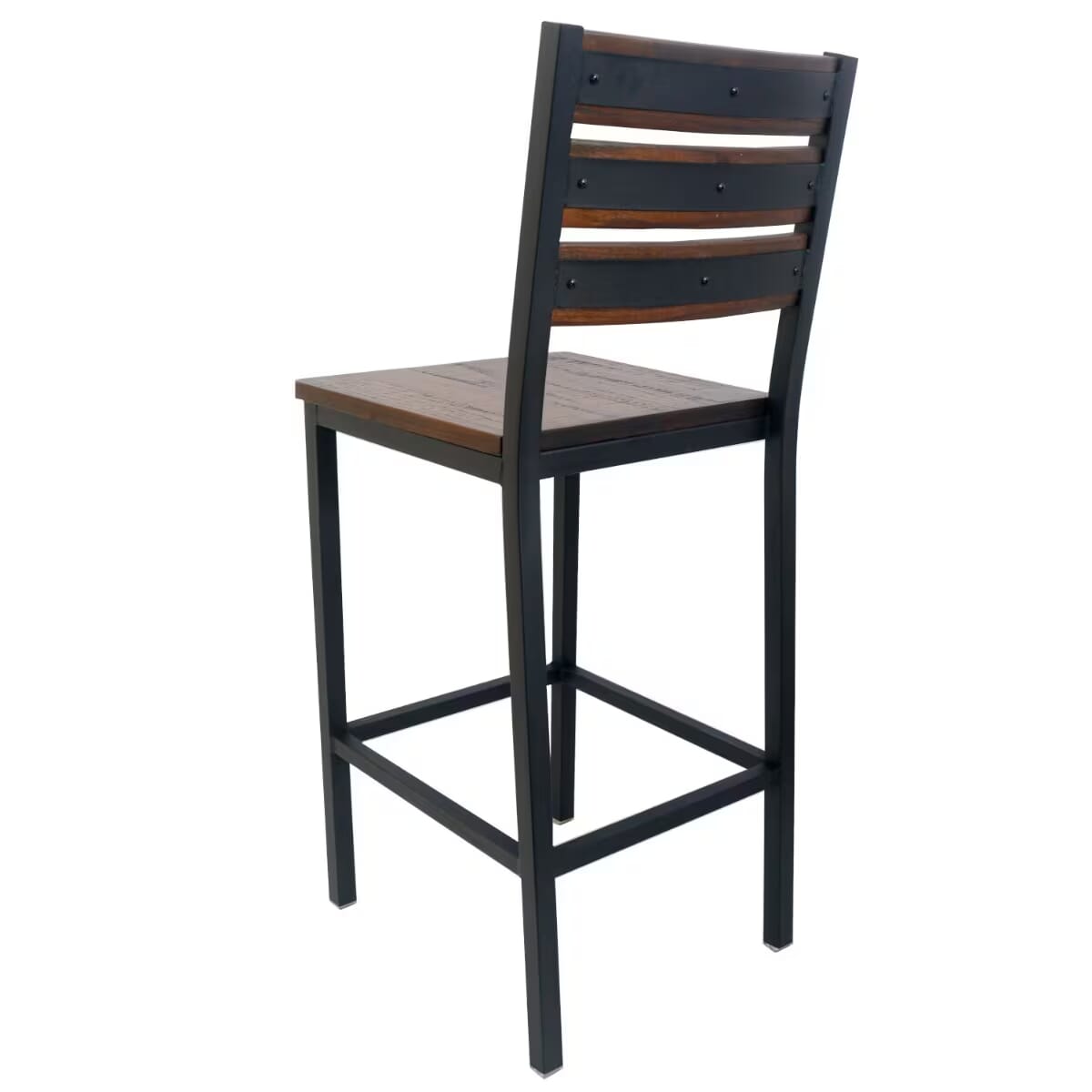 Walnut Finish Reclaimed Wood Ladder Back Restaurant Bar Stool with Steel Frame