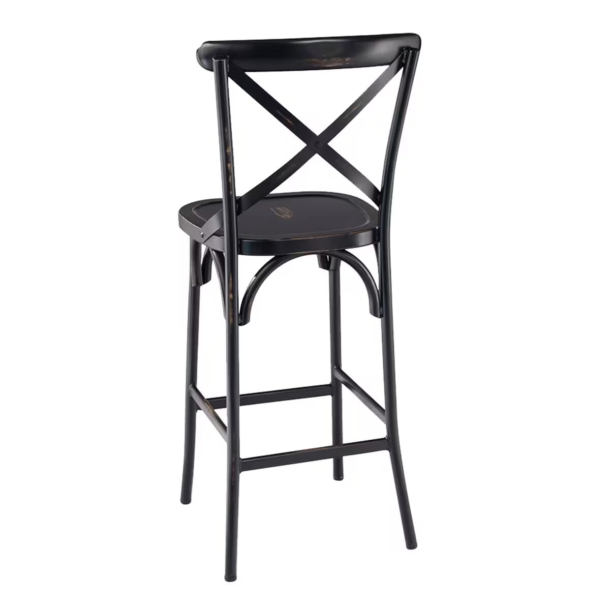 Antique-Style Black Metal Cross Back Restaurant Bar Stool