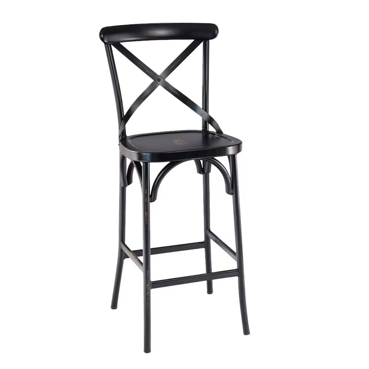 Antique-Style Black Metal Cross Back Restaurant Bar Stool