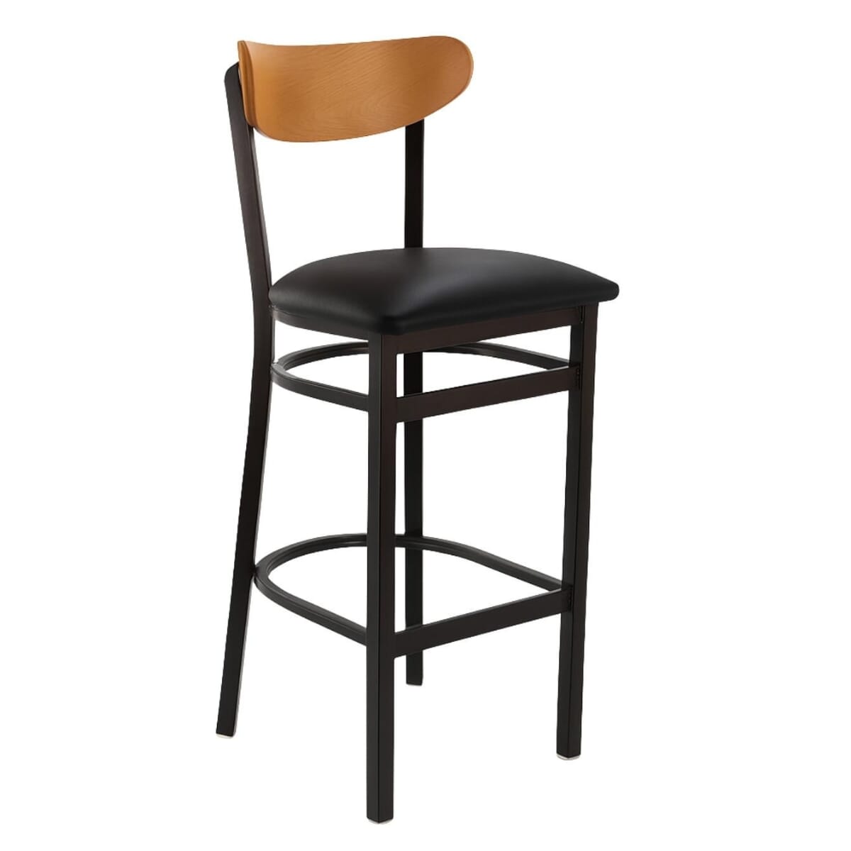 Kidney-Shaped Natural Wood Restaurant Bar Stool with Black Metal Frame (Multiple Seat Options!)