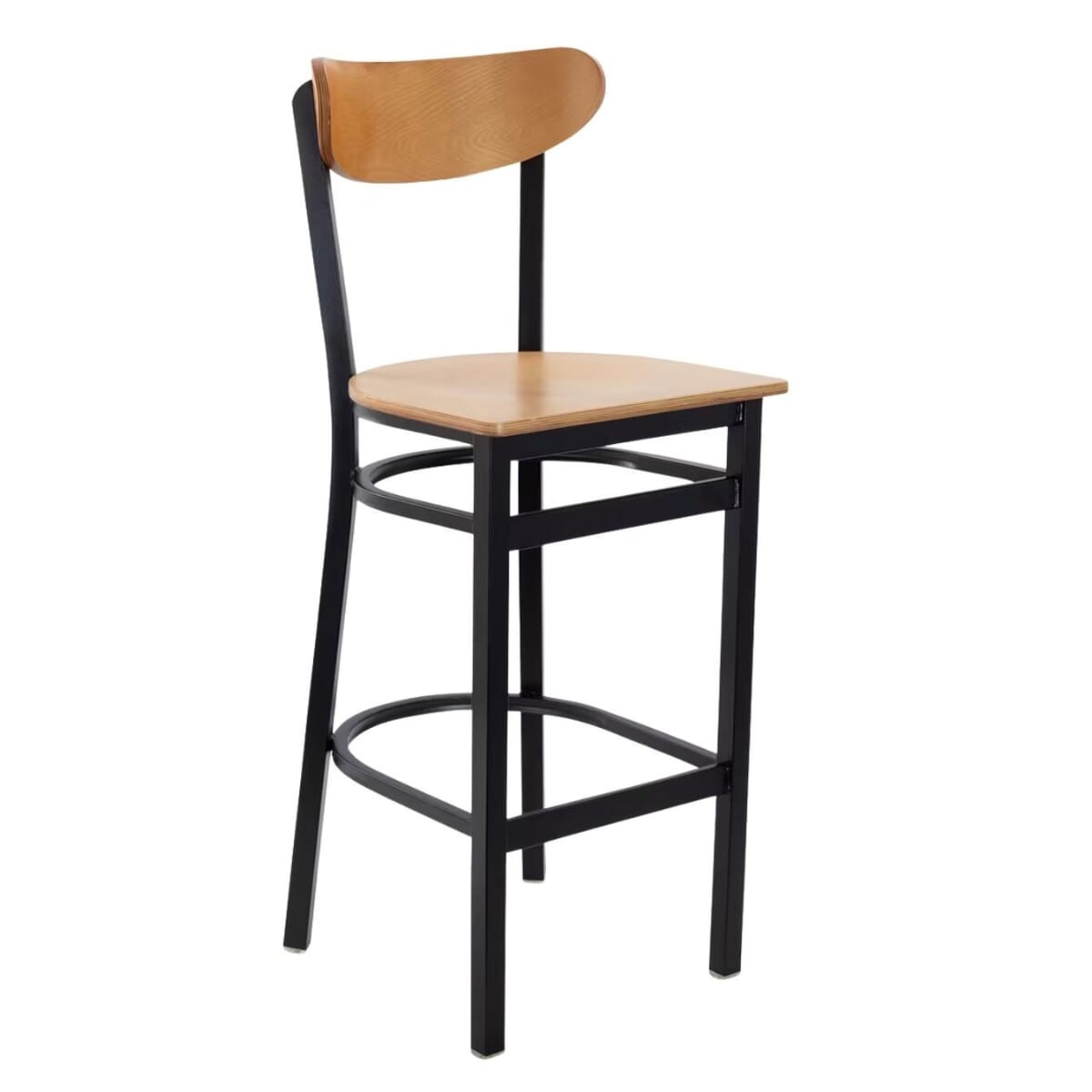 Kidney-Shaped Natural Wood Restaurant Bar Stool with Black Metal Frame (Multiple Seat Options!)